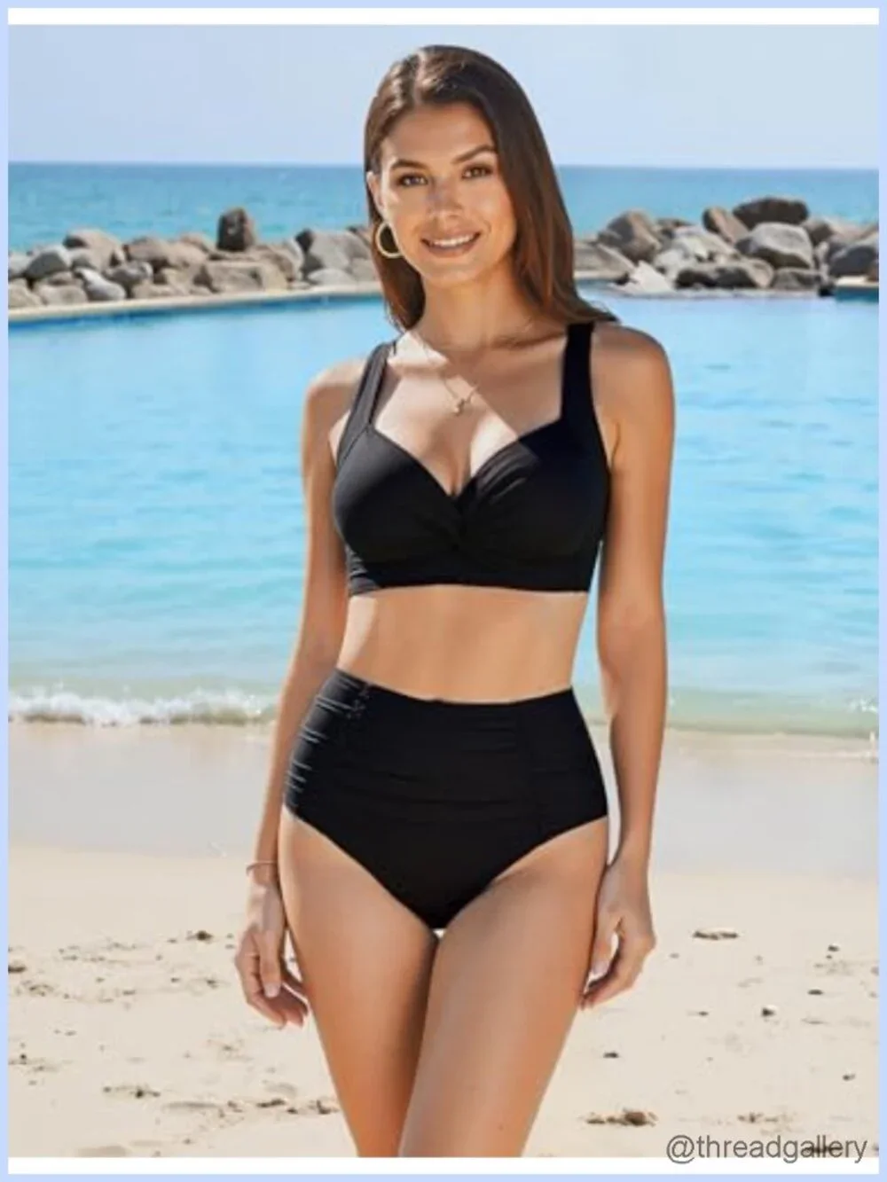 High Waisted Twist Front Bikini Set Ruched Tummy Control Two Piece Swimsuit